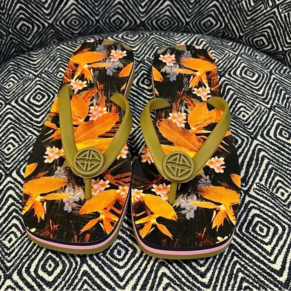 ANTONIO MELANI Orange and Black Floral flip flops‎